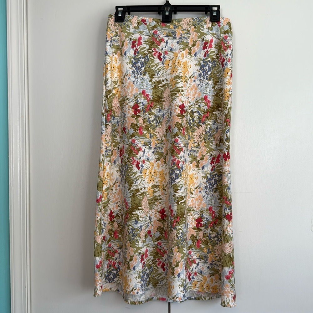 Rachel Zoe Floral Midi Skirt Wildflower Print Sage Green Yellow Pink Size 2